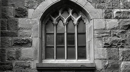 Obraz premium Gothic Architecture Window Design in Old Stone Building