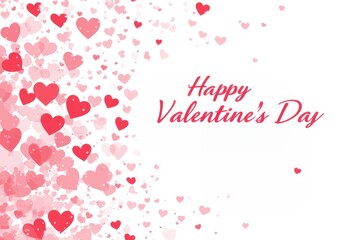"Happy Valentine's Day" text with hearts on a white background cute font, simple design, minimal details, pink color, red and light pink colors Generative AI