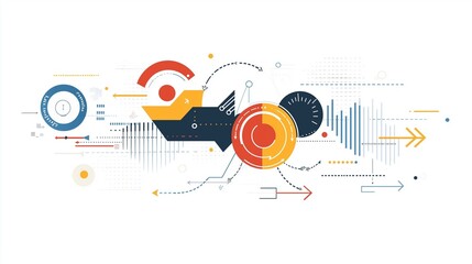 Obraz premium Efficient Supply Chains: Streamlined, minimalist designs featuring arrows and circles, emphasizing the importance of lean and efficient supply chain management