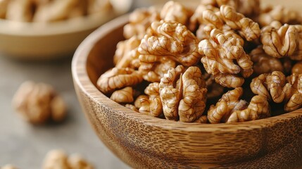 Obraz premium Nutrient-Rich Walnuts in Wooden Bowl