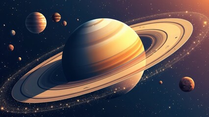 Stunning Saturn Planet Cosmic Scene Space Art