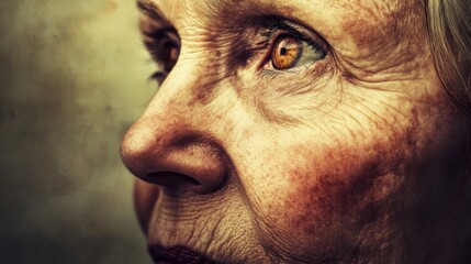Obraz premium Detailed Portrait of Elderly Woman with Textured Skin