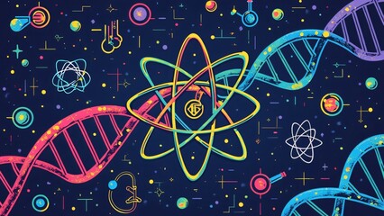 Vibrant Science Illustration- Atom, DNA, and Scientific Elements