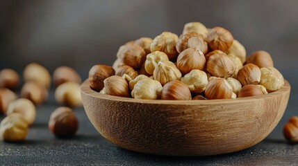 Fototapeta premium Fresh Hazelnuts in Rustic Wooden Bowl