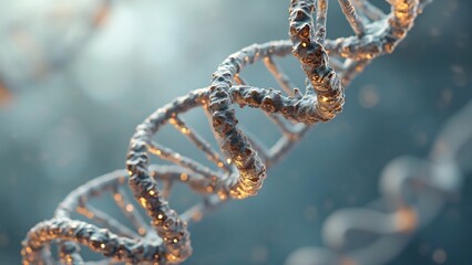 Glowing Silver DNA Strand Abstract Closeup