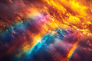 Rainbow crystal clouds, prism light beams, ethereal atmosphere