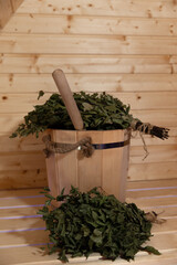 A traditional Russian sauna, a wooden tub with a whisk.