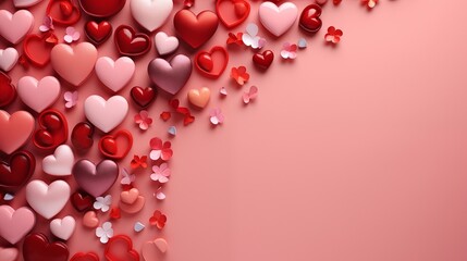 Fototapeta premium Romantic Valentine's Day Background with Pink and Red Hearts