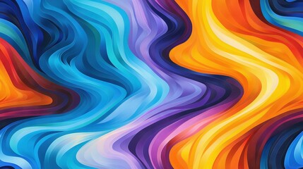 Obraz premium A vibrant background featuring multiple colors with wavy lines dividing it and a stunning blue sky overhead