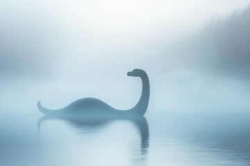 Obraz premium Nessie the Lake Monster rises gracefully from the misty waters of Loch Ness, enchanting onlookers
