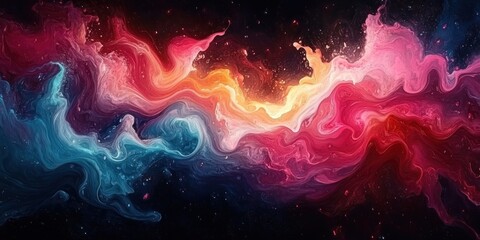 Fototapeta premium Background vibrant blend of swirling pink, red, and blue hues in an abstract fluid art composition, perfect for dynamic backfrop and creative backgrounds