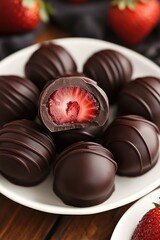 Tempting dark chocolate truffles filled with fresh strawberries, perfect for a sweet treat