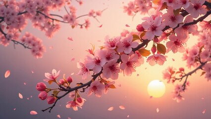 Fototapeta premium Stunning Pink Cherry Blossoms Sunset Bloom