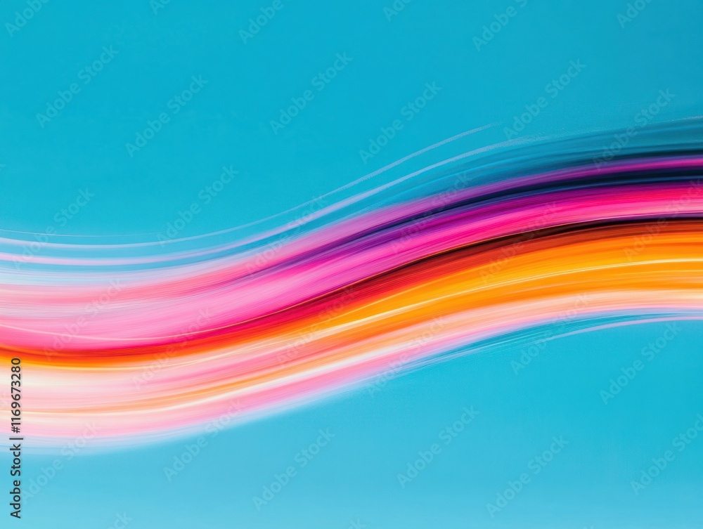 Poster vibrant abstract waves in vivid colors against a bright blue background creating a dynamic and energ