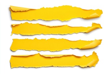 Yellow shredded paper strips with jagged edges create a bright contrast against a white background