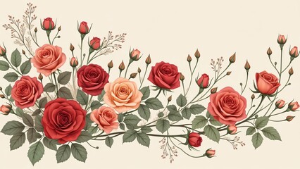 Elegant Vintage Roses Floral Border Design