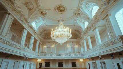 Elegant Grand Hall Interior with Chandelier and Architectural Details
