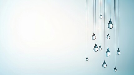   A cluster of water droplets dangling from room's ceiling, with a light blue backdrop