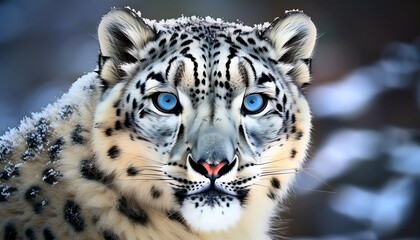 Obraz premium a majestic snow leopard portrait with striking blue eyes showcasing intricate fur patterns