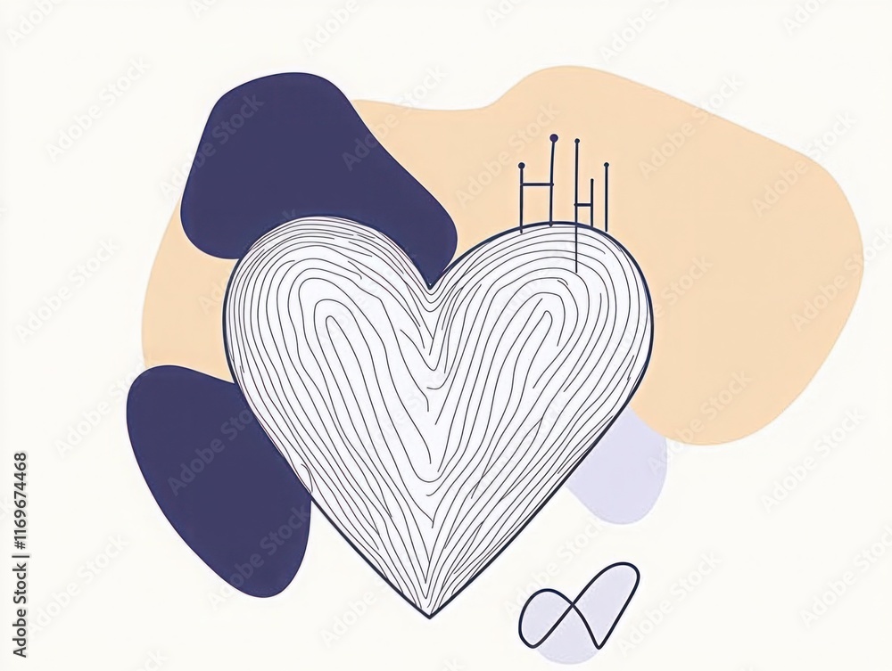 Poster artistic heart design with abstract shapes and lines on a light background for use in love and relat