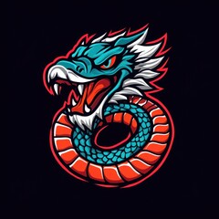 Vivid and Dynamic Illustration of a Fearsome Dragon Serpent with Intense Colors on a Dark Background Perfect for Fantasy Themes and Graphic Design Projects