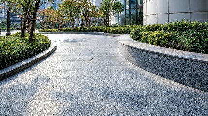 Curved Pathway with Smooth Surface Surrounded by Greenery in City
