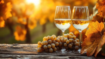 Elegant Wine Glasses with Golden Grapes