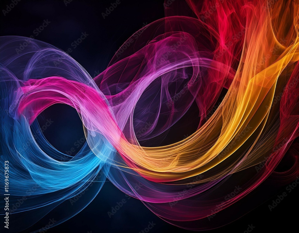 Poster colorful abstract wisps of smoke swirl against a dark background creating a dynamic visual effect