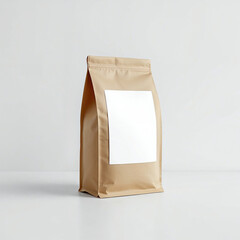 A coffee concept prepared for mockup, with a matte kraft coffee package and blank white label on light background	