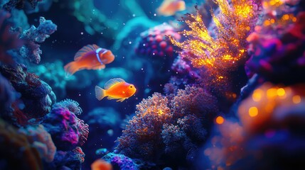 Colorful Coral Reef with Tropical Fish in Vibrant Underwater Scene