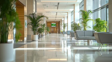 Obraz premium Modern Spacious Lobby with Natural Light and Greenery Elements