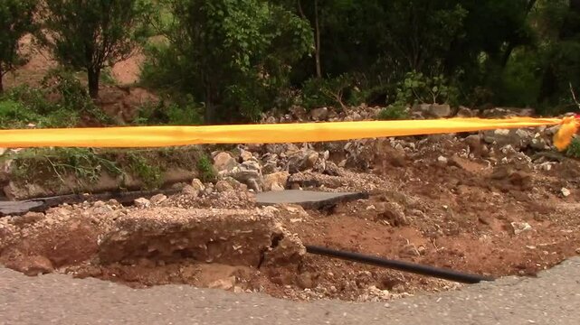 Nepalese road collapsed due to heavy rain near Panauti