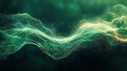   A shimmering wave of green and gold glitters against a deep green backdrop, framed by a black border