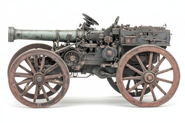 Fototapeta premium Large naval cannon of large caliber from the late 19th century, styled in a steampunk template
