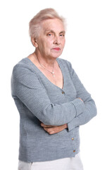 Portrait of senior woman on white background