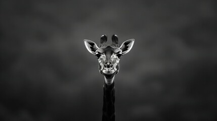 Fototapeta premium A monochrome picture of a giraffe's head against a backdrop of deep night
