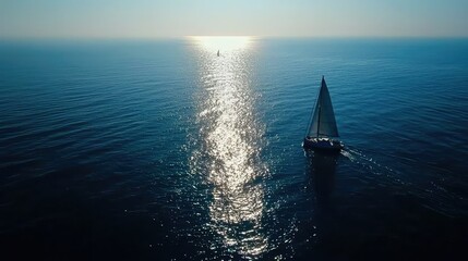 Fototapeta premium Peaceful Sailing on Calm Ocean Waters Under Bright Sunlight
