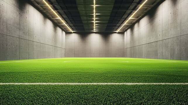 Indoor Soccer Field with Artificial Grass and Industrial Setting
