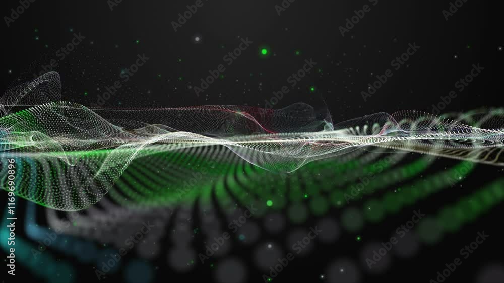 Leinwandbilder futuristic video animation with particle wave object in slow motion, 4096x2304 loop 4k