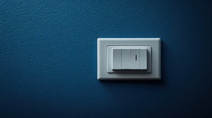 White light switch on a blue wall.