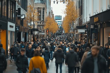 Obraz premium Crowd of anonymous people walking on busy city street