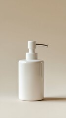 White ceramic pump dispenser with minimalistic design, studio lighting,