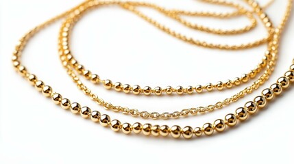 Obraz premium Layered gold necklaces, isolated on white background, no shadows, .