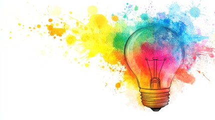 Vibrant Light Bulb with Colorful Splash Background