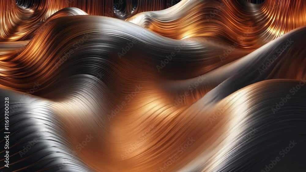 Poster abstract waves of black and copper colors create a mesmerizing visual texture in an artistic composi