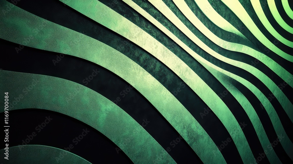 Poster Intricate Black and White Pattern with Green Elements Creating a Striking Mixed Background