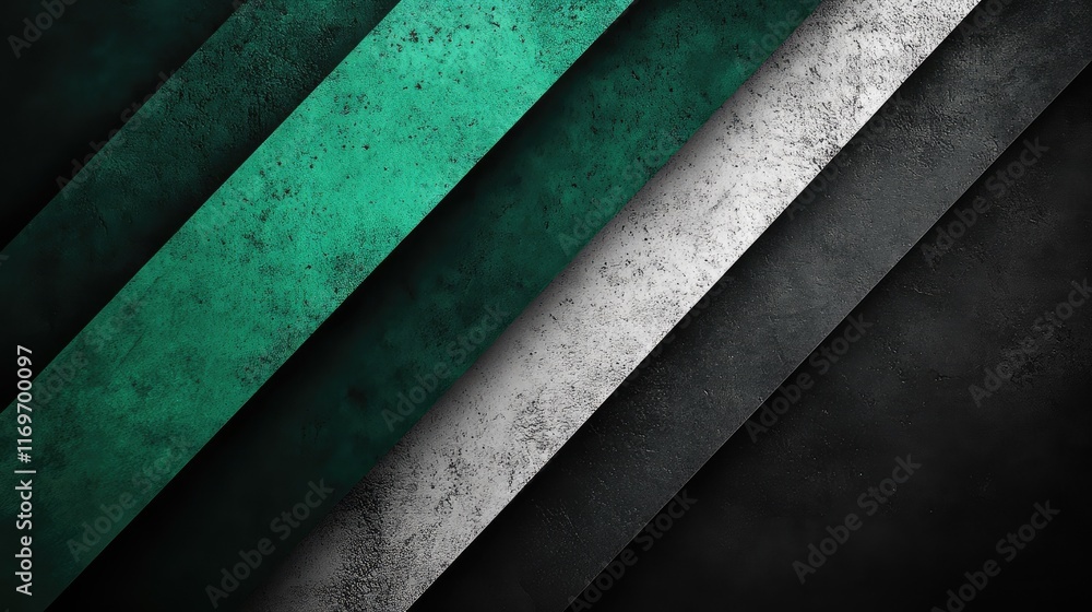 Poster Intricate Black and White Pattern with Green Elements Creating a Striking Mixed Background