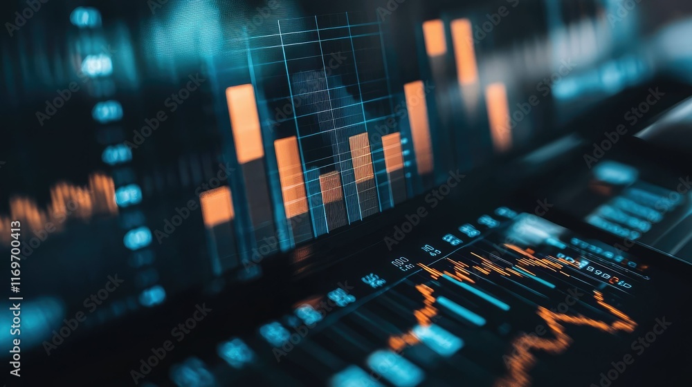 Poster abstract financial data visualization with charts and graphs