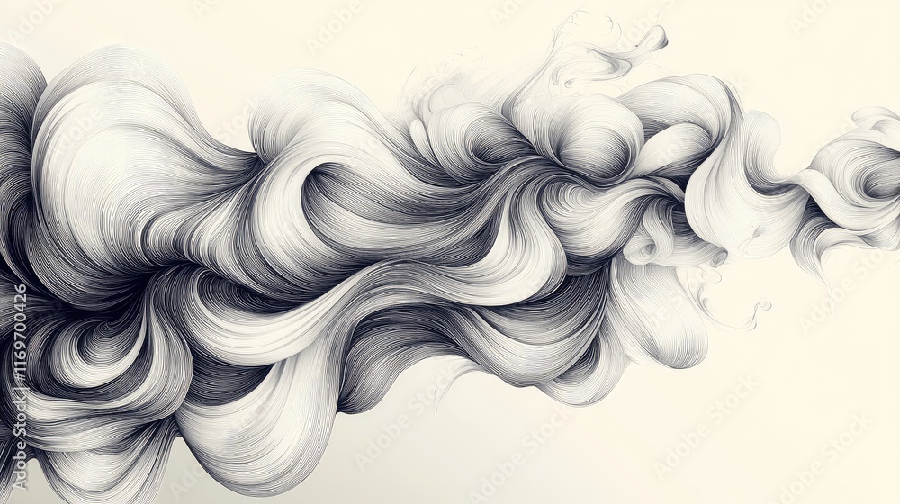 Poster elegant black and white line patterns forming a flowing abstract design with fluid shapes and curves