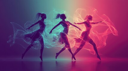 Fototapeta premium Dynamic Abstract Figures in Dance, Captured in a Minimalist Digital Art Environment, Isolated on a Clean Background